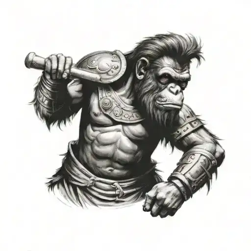 Caesar the ape as a roman warrior tattoo design idea