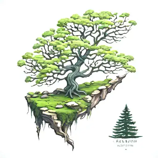 moss covered tree tattoo design idea