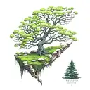moss covered tree tattoo design idea