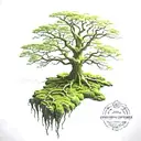 moss covered tree tattoo design idea