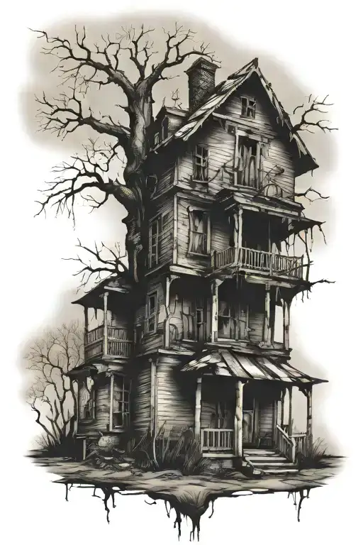 decrepit old house tattoo design idea