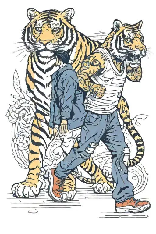 draon and tiger walking tattoo design idea