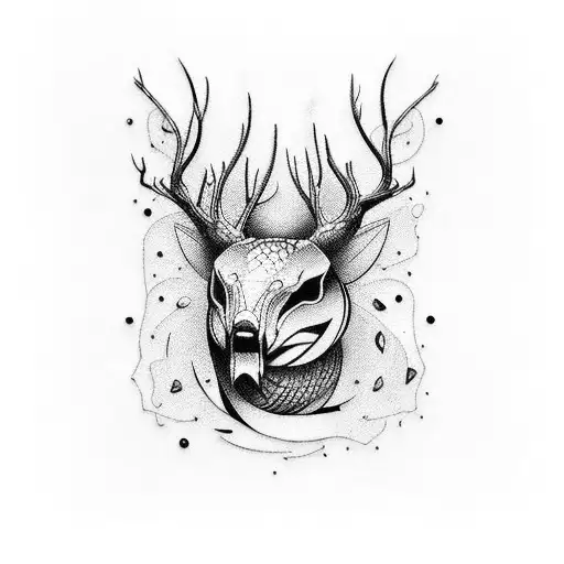 A unique tattoo combining elements of fishing gear, hunting tools, and forest animals, all intertwined in a cohesive design tattoo design idea