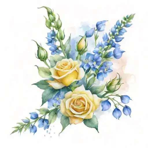 long stem yellow rose and bluebonnet tattoo design idea