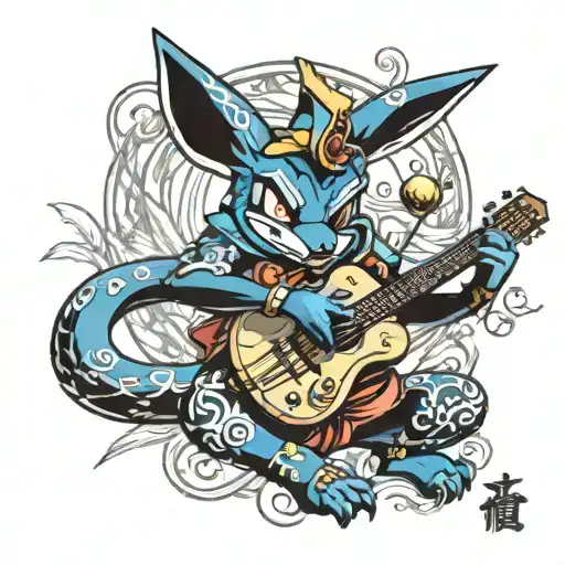 lucario playing v guitar tattoo design idea