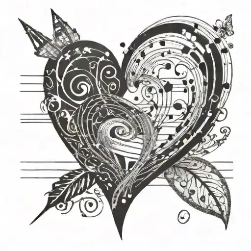 A music sheet with notes arranged in the shape of a heart tattoo design idea