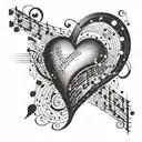 A music sheet with notes arranged in the shape of a heart tattoo design idea