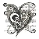 A music sheet with notes arranged in the shape of a heart tattoo design idea