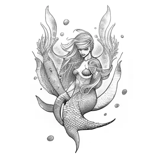 male mermaid, old school tattoo design idea