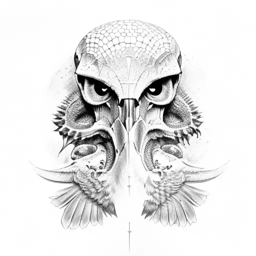 falcon with dinosaur skull tattoo design idea