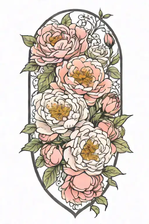peonies, rose, July and November birth flowers  tattoo design idea