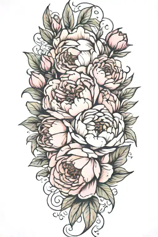 peonies, rose, July and November birth flowers  tattoo design idea