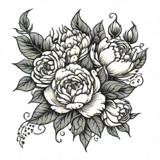 peonies, roses and Cambodian flowers   tattoo design idea