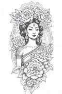 peonies, roses and rumduol around an apsara   add color tattoo design idea