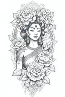 peonies, roses and rumduol around an apsara   add color tattoo design idea