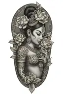 Khmer  apsara with peonies and roses   tattoo design idea