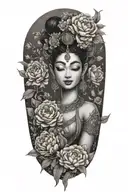 Khmer  apsara with peonies and roses   tattoo design idea