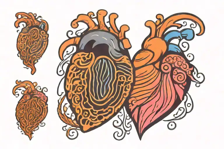3 fingerprint heart colors orange blue and pink  tattoo design idea