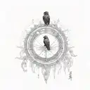 crow with shani dev mantra tattoo design idea