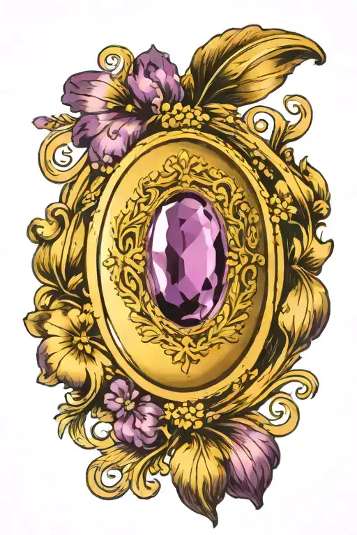 amethyst oval cabochon set in gold tattoo design idea