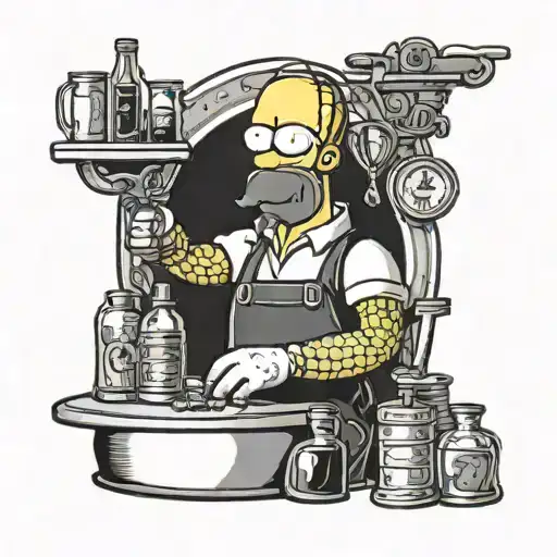 A Simpsons-inspired tattoo with a unique artistic interpretation related to bartending tattoo design idea