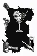 A tattoo design combining bartending tools with symbols of creativity and travel tattoo design idea