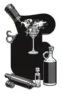 A tattoo design combining bartending tools with symbols of creativity and travel tattoo design idea