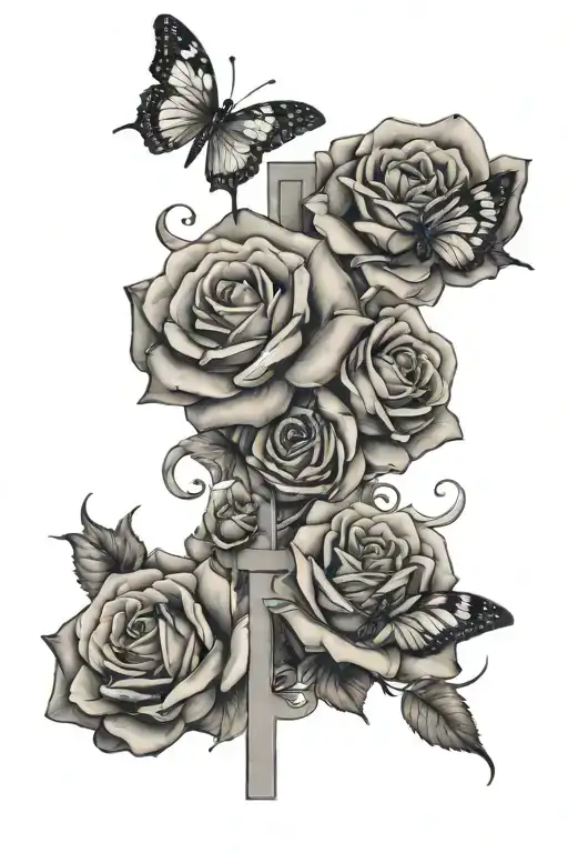 roses  butterflies and a cross tattoo tattoo design idea