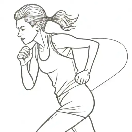 a simple but pretty minimalist one line art of a short haired female athlete runner tattoo design idea