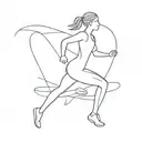 a minimal line art of a runner female in a shape of letter I tattoo design idea