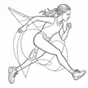 a minimal line art of a runner female in a shape of letter I tattoo design idea