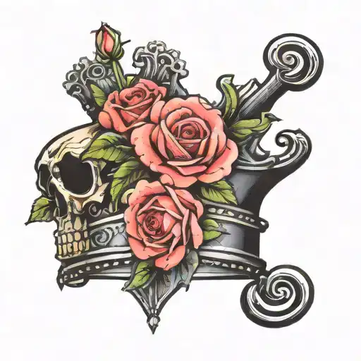small scale, a crown (try to inciprate the letter E un noticed) and flowers from the inside of the crown up. fine line tattoo design idea