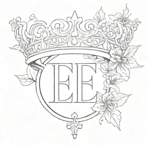 a crown, no much shading, incoperate the letter E. and flowering coming from inside the crown, very simple.  tattoo design idea