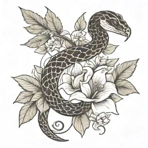 snake, bow and arrow, flower, bird  tattoo design idea