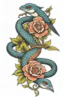snake, bow and arrow, bird, flower  tattoo design idea