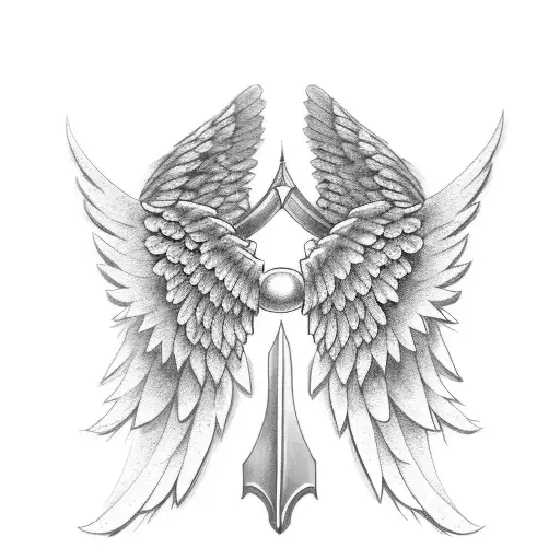 Angel wings intertwined with a sword tattoo design idea