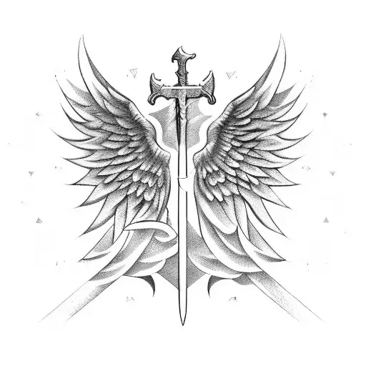 Angel wings intertwined with a sword tattoo design idea