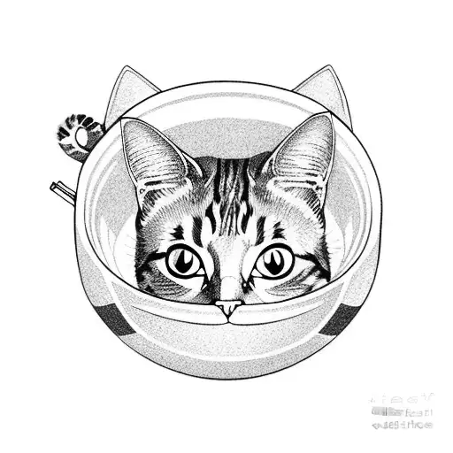cat in bowl of noodles tattoo design idea