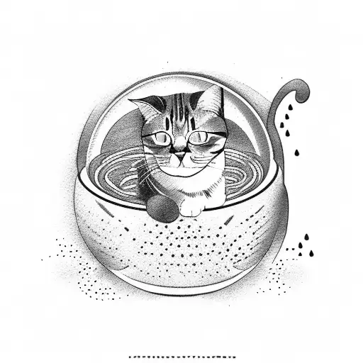 cat in bowl of noodles tattoo design idea