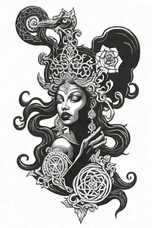 black hecate goddess tattoo design idea