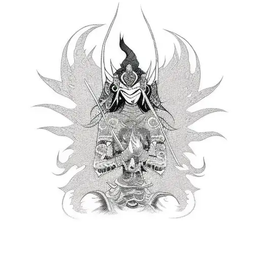 Demonic, mythical, supernatural, beautiful female figure tattoo design idea