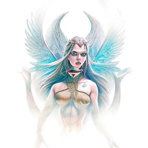 mythical, supernatural, beautiful female figure tattoo design idea