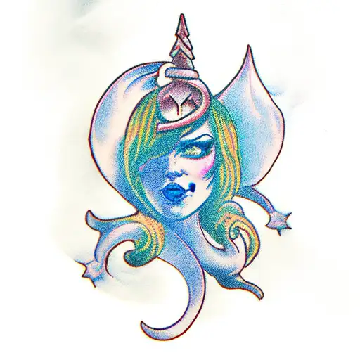 mythical, supernatural, beautiful female figure tattoo design idea