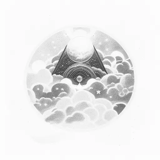 A celestial landscape with a mesmerizing nebula and a silhouette of a person gazing at it in awe tattoo design idea