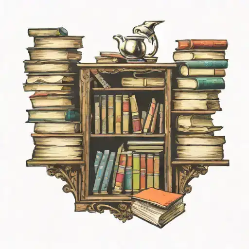A tattoo of a bookshelf filled with books, with each book representing a different aspect of the client's life and interests tattoo design idea