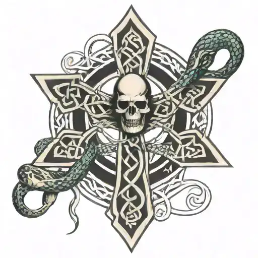 snake and celtic cross  tattoo design idea