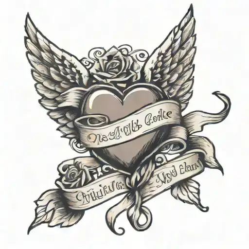 heart with wings with ribbon that says "not all who wander are lost" tattoo design idea
