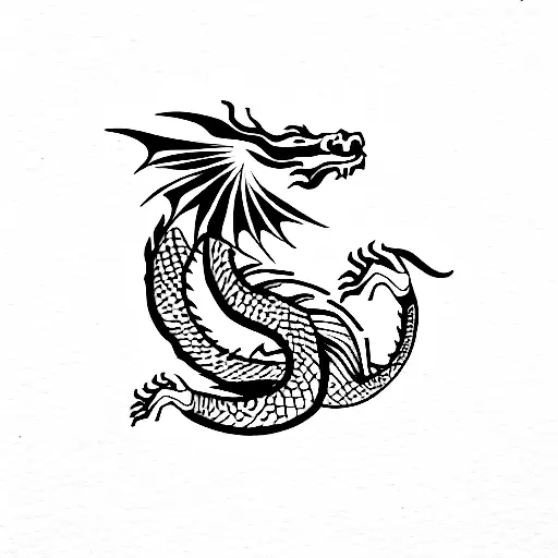Dragon looping around christan cross tattoo design idea