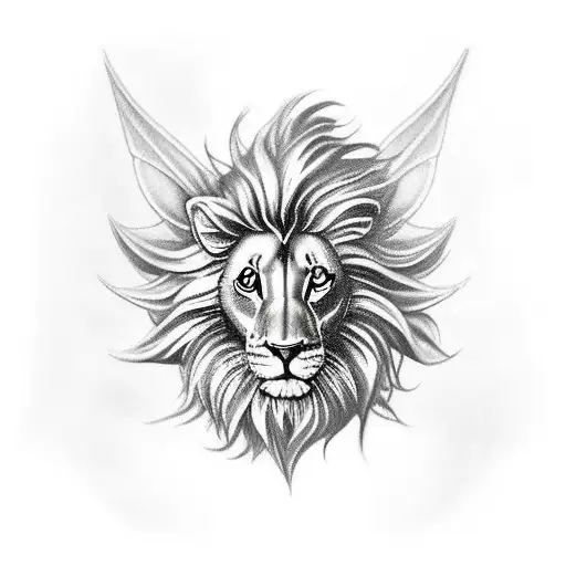 fairy on lion with clock behinde tattoo design idea