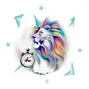 fairy on lion with clock behinde tattoo design idea